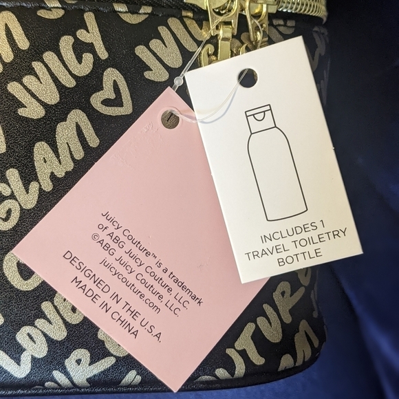 Juicy Couture Rectangle Cosmetic Bag Logo Branded w Accessory Black and Gold - Picture 7 of 7